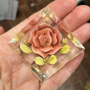 VINTAGE Reverse Carved Lucite Brooch